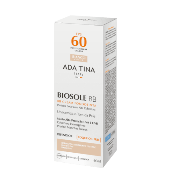 BB Cream com Protetor Solar - Biosole BB FPS 60 - Ada Tina - Bianco - 40ml BB Cream com Protetor Solar - Biosole BB FPS 60 - Ada Tina - Bianco - 40ml