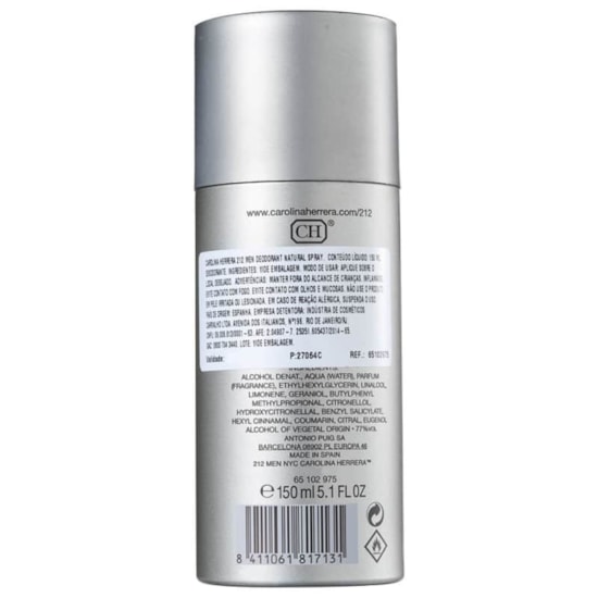 Desodorante Spray 212 Men - Carolina Herrera - Masculino - 150ml Desodorante Spray 212 Men - Carolina Herrera - Masculino - 150ml
