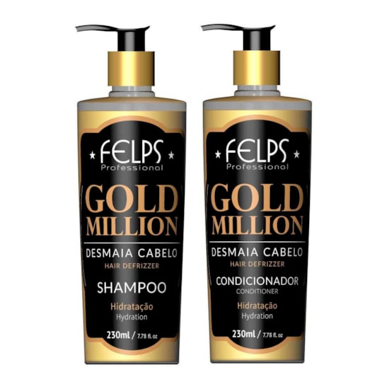 Kit Gold Million Desmaia Cabelo - Felps - Shampoo 230ml + Condicionador 230ml Kit Gold Million Desmaia Cabelo - Felps - Shampoo 230ml + Condicionador 230ml