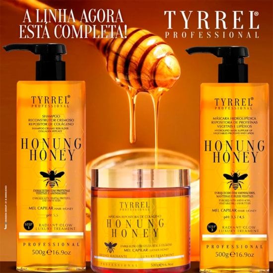 Kit Honung Honey - Tyrrel Professional - Shampoo Reconstrutor 500g + Máscara Hidrolipídica 500g Kit Honung Honey - Tyrrel Professional - Shampoo Reconstrutor 500g + Máscara Hidrolipídica 500g