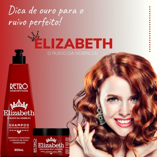 Kit Matizador Tons Vermelhos Red Elizabeth - Retrô Cosméticos - Shampoo 300ml + Máscara 300g Kit Matizador Tons Vermelhos Red Elizabeth - Retrô Cosméticos - Shampoo 300ml + Máscara 300g